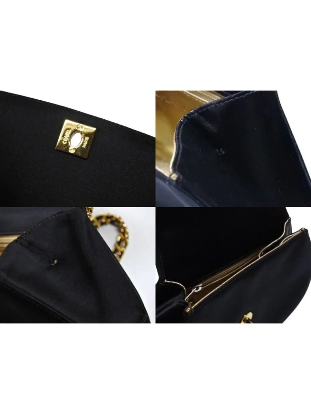 Chanel Half Moon Chain Bag CC Logo Satin Leather Black Gold